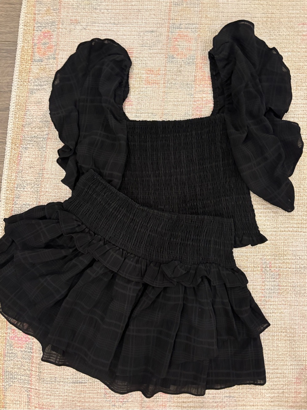 Black Smocked Ruffle Two-Piece Set